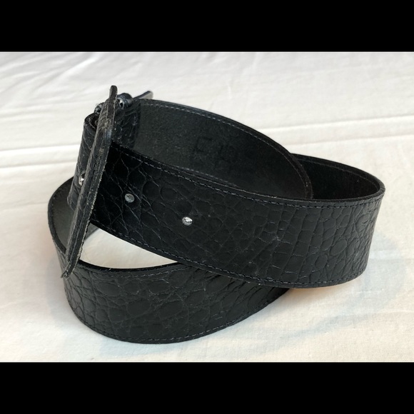 Plymouth Black Leather Croc Pattern Belt Italy - Picture 2 of 6